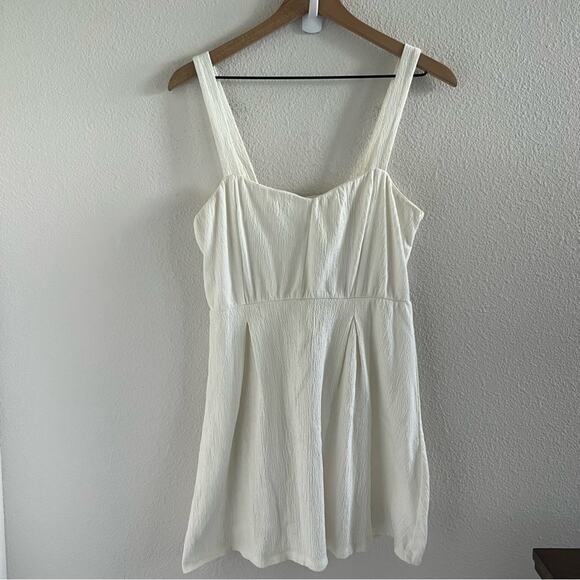 Others Follow White Textured Neutral Dress Smocked Back Adjustable Straps Small - Picture 1 of 8